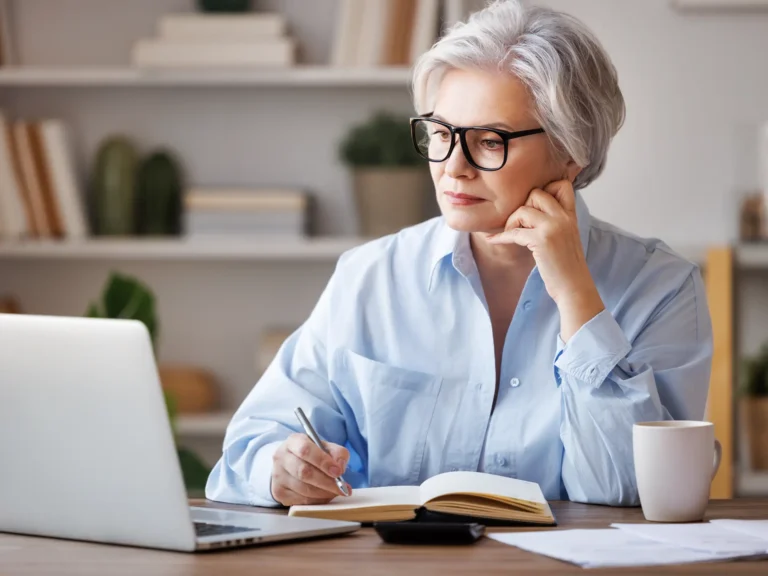 business woman laptop webinar